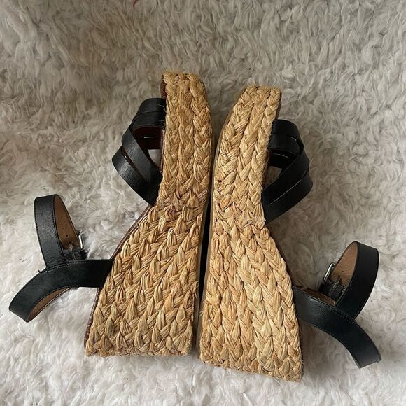 Sam Edelman Darline leather Black Espadrilles platform wedge strap sandals SZ9M - Picture 6 of 10